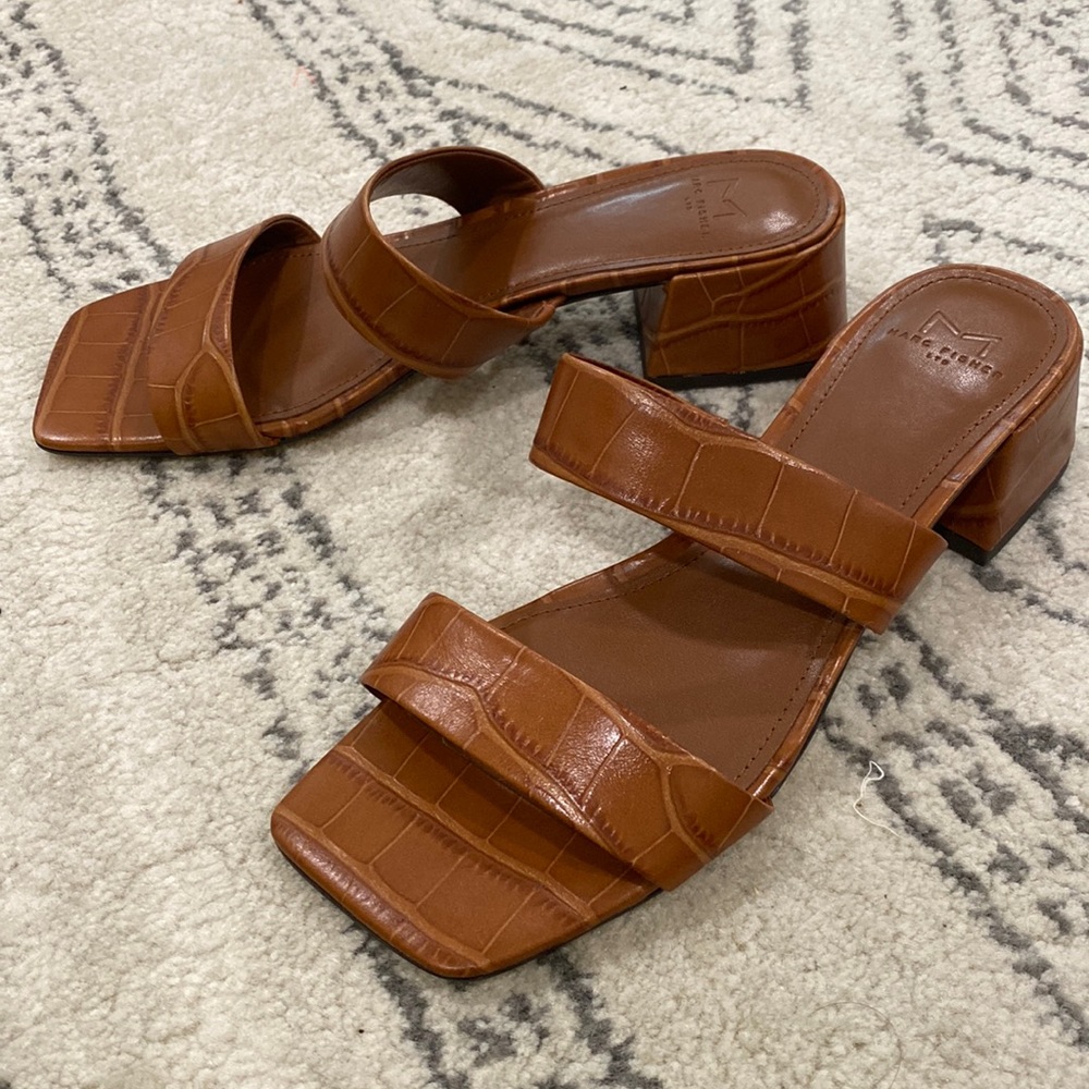 Marc Fisher Pat Heeled Slide Sandal Dark Brown- Size 9